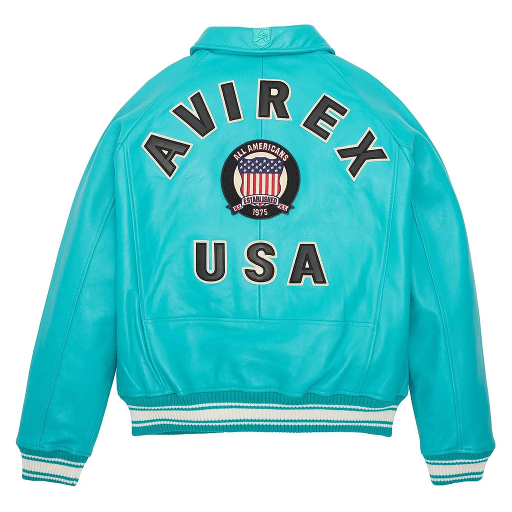Handcrafted Men’s Avirex Leather Jacket Turquoise Leather Bomber Jacket Iconic Style - image 2