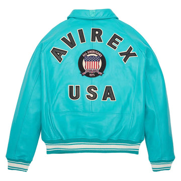 Handcrafted Men’s Avirex Leather Jacket Turquoise Leather Bomber Jacket Iconic Style - image 2