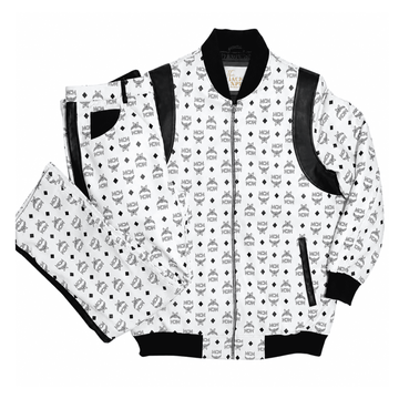 MCM Inspired Real Leather Tracksuit Black White Signature Outfit with Leather Hat - image 1