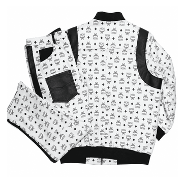 MCM Inspired Real Leather Tracksuit Black White Signature Outfit with Leather Hat - image 2