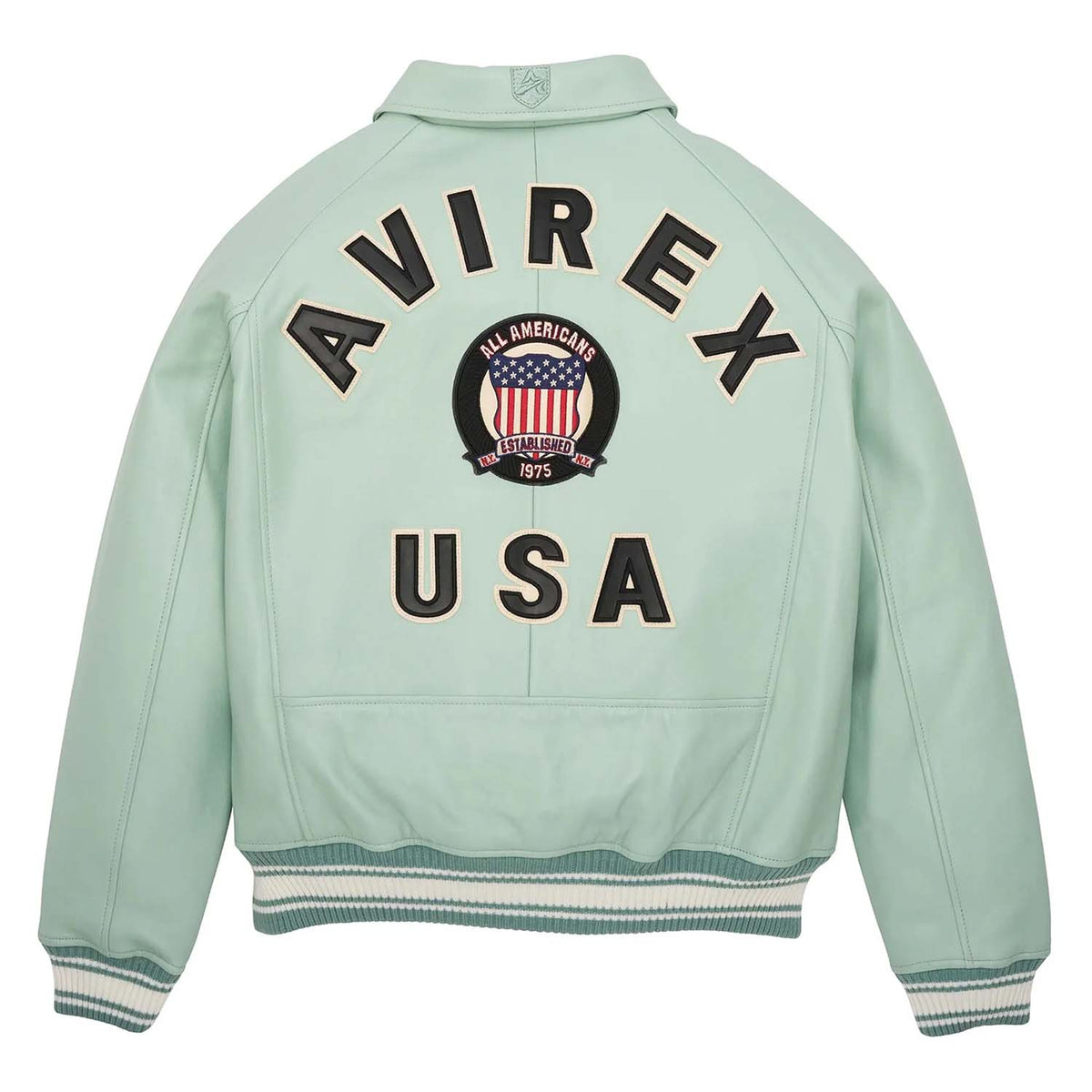 Best Quality Men’s Avirex Leather Jacket Light Green Leather Bomber Jacket Pilot Style - image 2