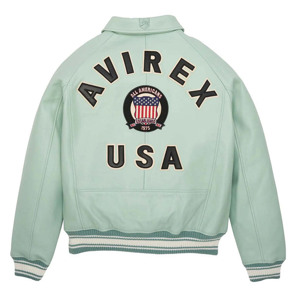 Best Quality Men’s Avirex Leather Jacket Light Green Leather Bomber Jacket Pilot Style - image 2