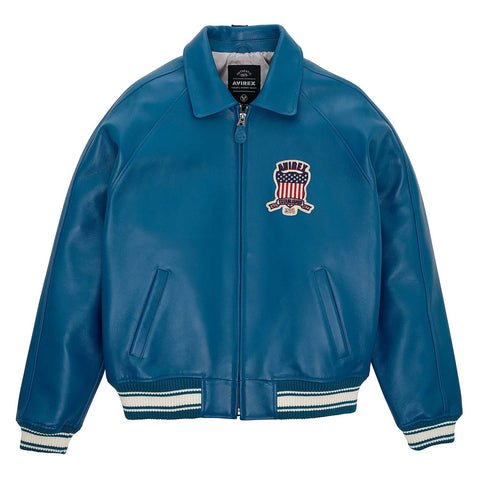Men’s Avirex Leather Jacket Dark Blue Leather Bomber Pilot Jacket - image 1