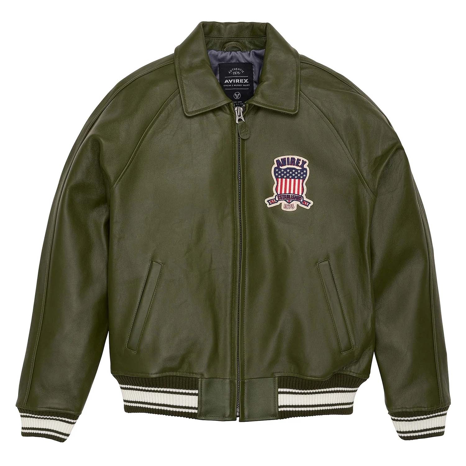 Best Seller Men’s Iconic Avirex Leather Jacket Olive Green Leather Bomber Jacket Aviator Style - image 1