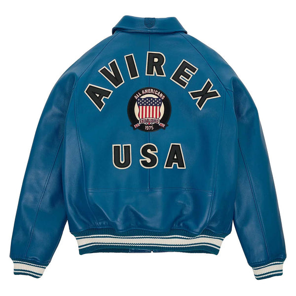Men’s Avirex Leather Jacket Dark Blue Leather Bomber Pilot Jacket - image 2