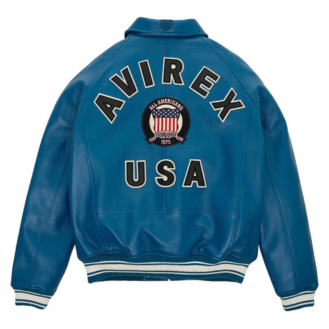 Men’s Avirex Leather Jacket Dark Blue Leather Bomber Pilot Jacket - image 2
