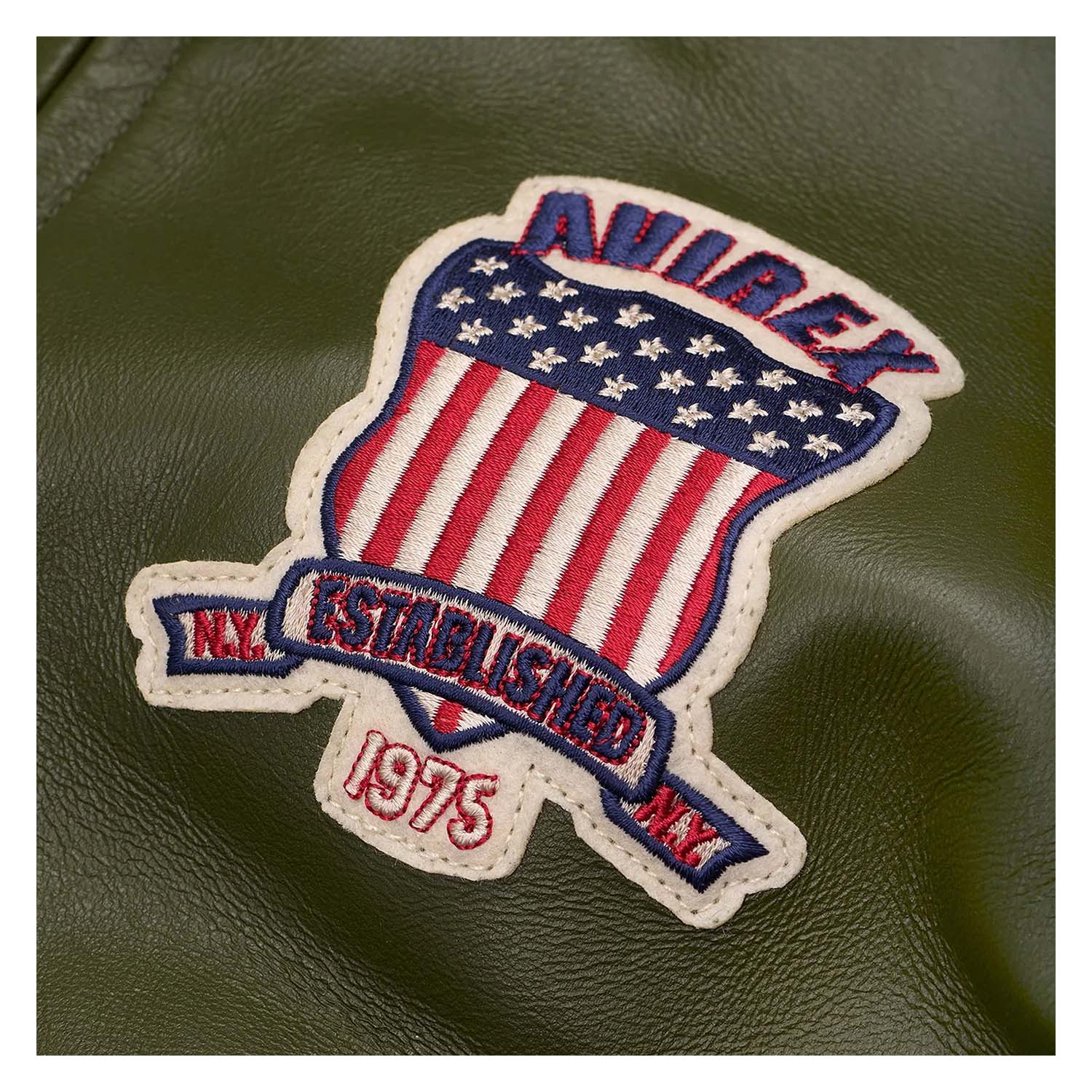 Best Seller Men’s Iconic Avirex Leather Jacket Olive Green Leather Bomber Jacket Aviator Style - image 4