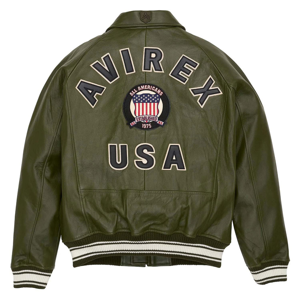 Best Seller Men’s Iconic Avirex Leather Jacket Olive Green Leather Bomber Jacket Aviator Style - image 2