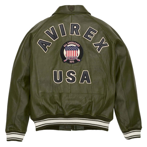 Best Seller Men’s Iconic Avirex Leather Jacket Olive Green Leather Bomber Jacket Aviator Style - image 2