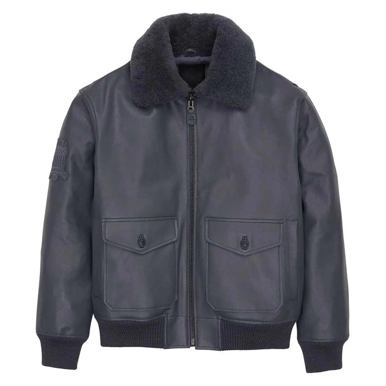 Men’s Avirex G-1 Leather Bomber Jacket – Dark Grey Flight Jacket with Shearling Collar - image 1