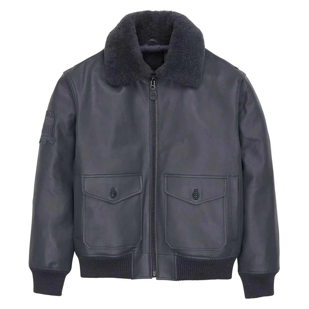 Men’s Avirex G-1 Leather Bomber Jacket – Dark Grey Flight Jacket with Shearling Collar - image 1