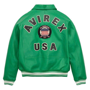 Handcrafted Men’s Avirex Leather Jacket Green Leather Bomber Jacket Classic Style - image 2