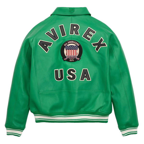 Handcrafted Men’s Avirex Leather Jacket Green Leather Bomber Jacket Classic Style - image 2