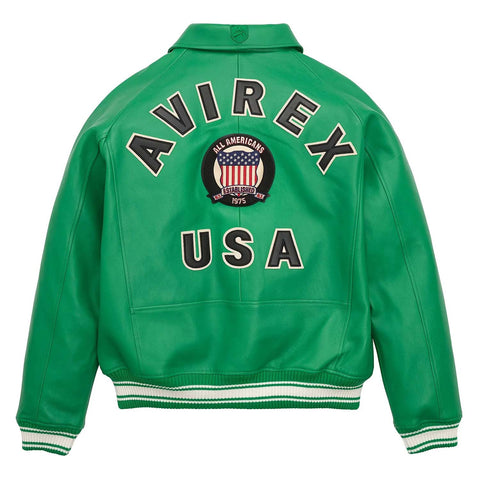 Handcrafted Men’s Avirex Leather Jacket Green Leather Bomber Jacket Classic Style - image 2