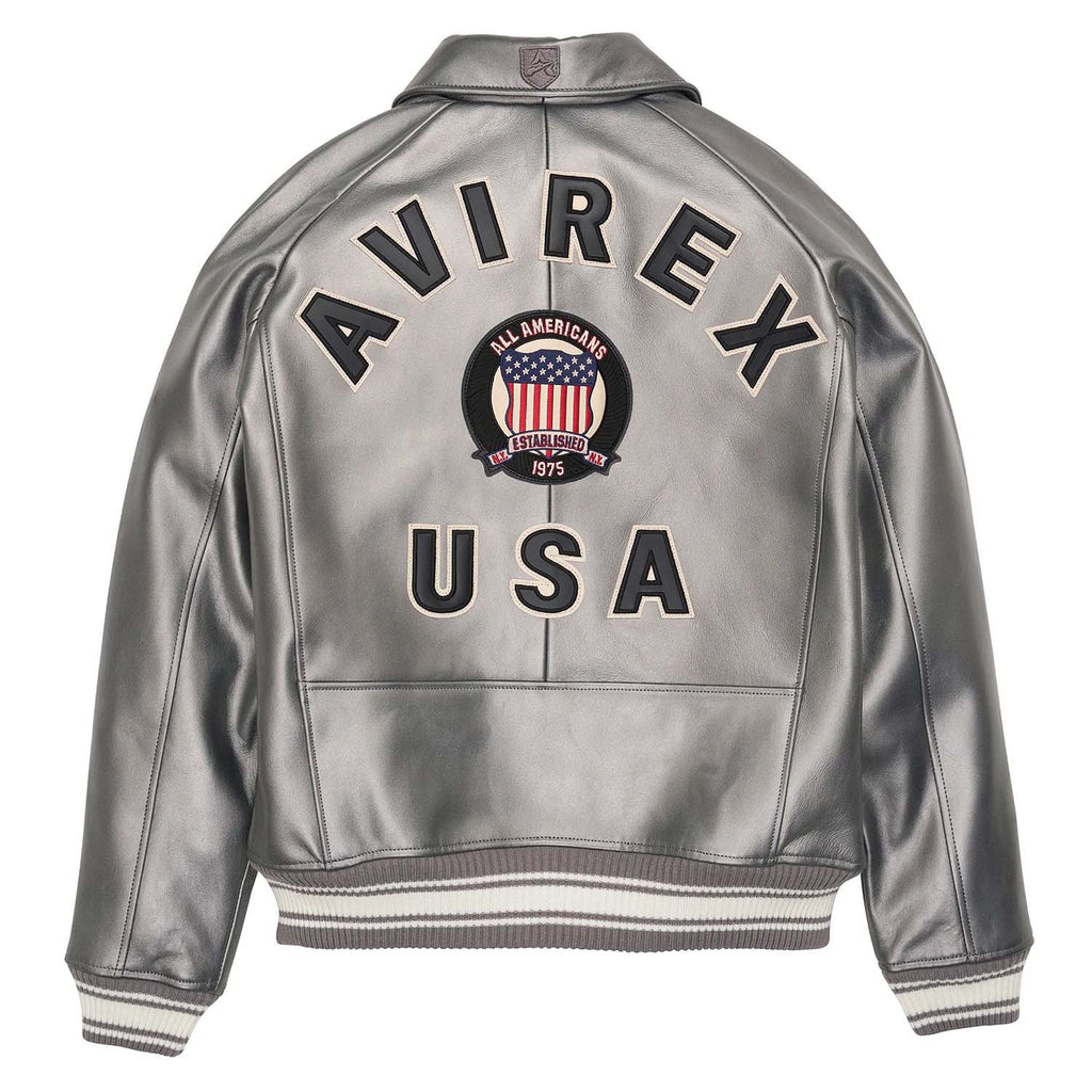 Handmade Men’s Avirex Leather Jacket Silver Leather Bomber Jacket Iconic Style - image 2