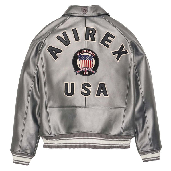 Handmade Men’s Avirex Leather Jacket Silver Leather Bomber Jacket Iconic Style - image 2