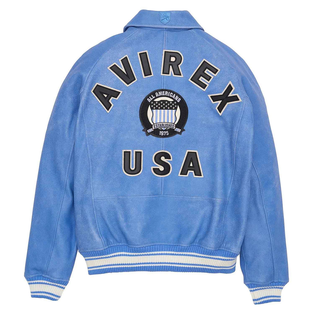 Men’s Avirex Leather Jacket Denim Blue Leather Bomber Jacket Iconic Style - image 2