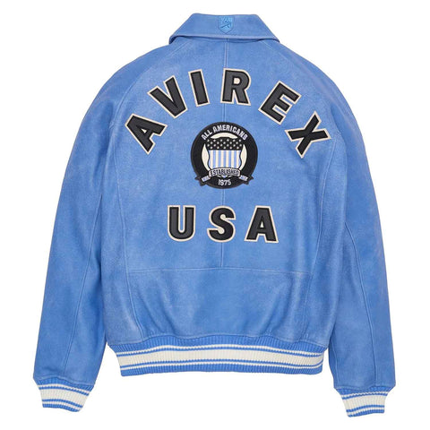 Men’s Avirex Leather Jacket Denim Blue Leather Bomber Jacket Iconic Style - image 2
