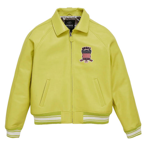 Handmade Men’s Iconic Avirex Leather Jacket Lime Green Leather Bomber Flight Jacket - image 1