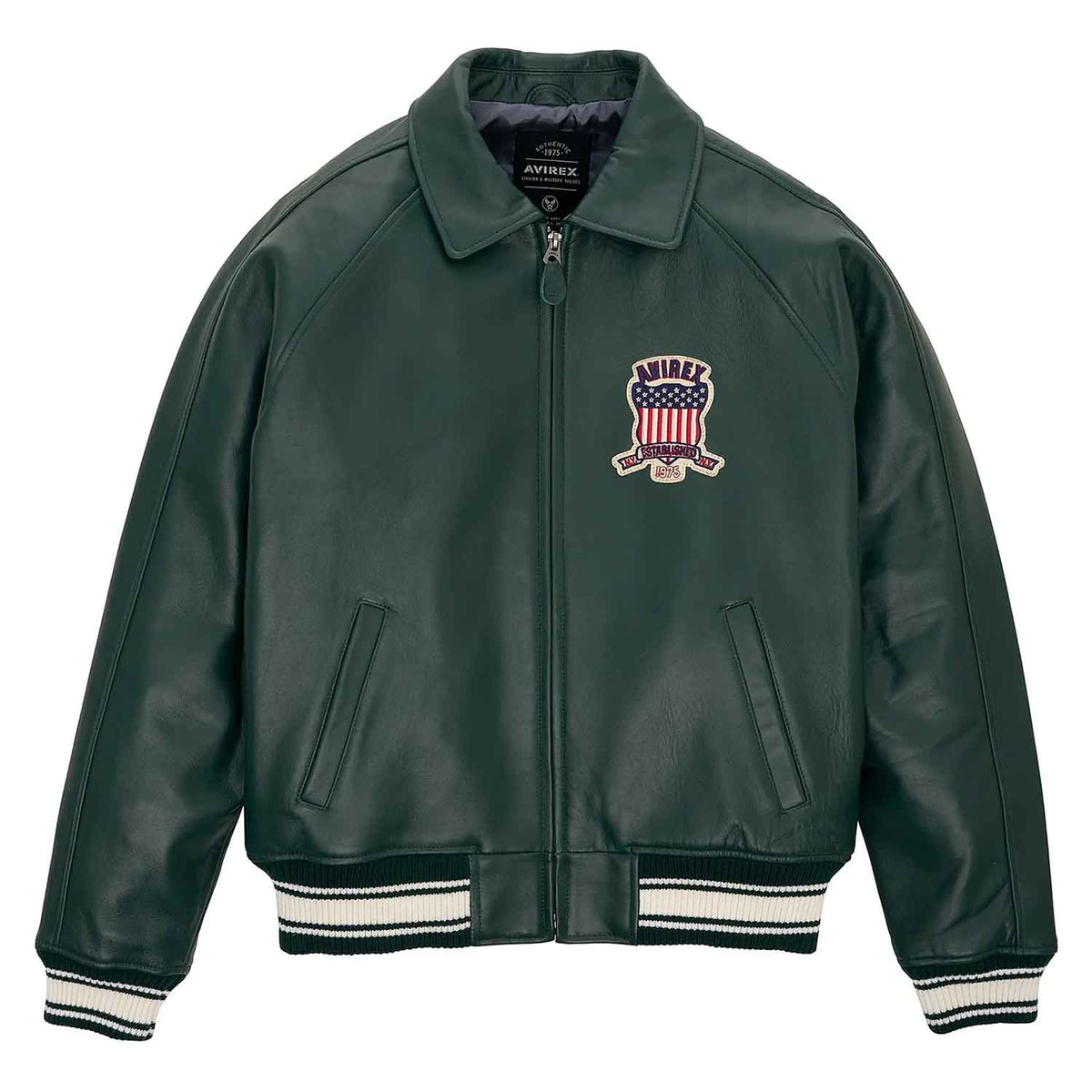 Best Seller Men’s Iconic Avirex Leather Jacket Dark Green Leather Bomber Jacket Aviator Style - image 1 Main image
