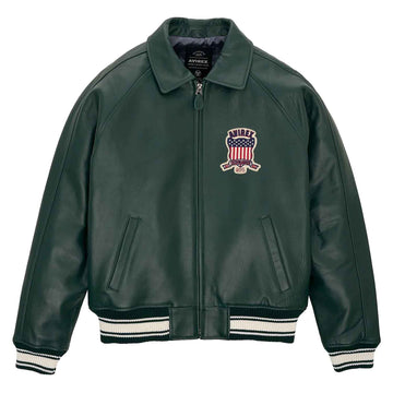 Best Seller Men’s Iconic Avirex Leather Jacket Dark Green Leather Bomber Jacket Aviator Style - image 1