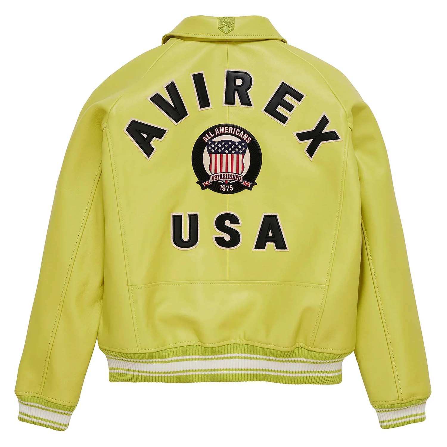 Handmade Men’s Iconic Avirex Leather Jacket Lime Green Leather Bomber Flight Jacket - image 2
