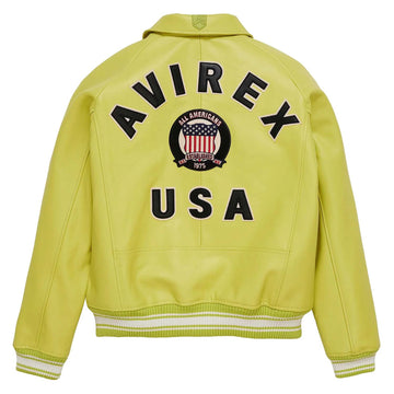 Handmade Men’s Iconic Avirex Leather Jacket Lime Green Leather Bomber Flight Jacket - image 2