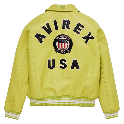 Handmade Men’s Iconic Avirex Leather Jacket Lime Green Leather Bomber Flight Jacket - image 2