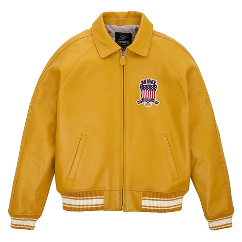 Best Quality Men’s Iconic Avirex Leather Jacket Yellow Leather Bomber Jacket Aviator Style - image 1