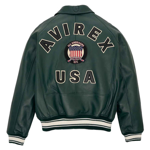 Best Seller Men’s Iconic Avirex Leather Jacket Dark Green Leather Bomber Jacket Aviator Style - image 2