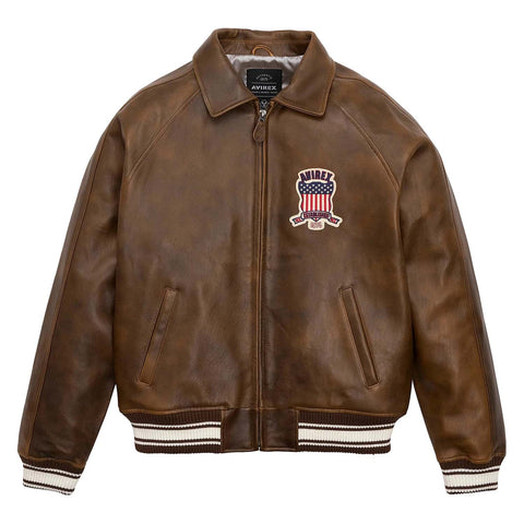 Handmade Men’s Iconic Avirex Leather Jacket Brown Leather Bomber Jacket Aviator Style - image 1