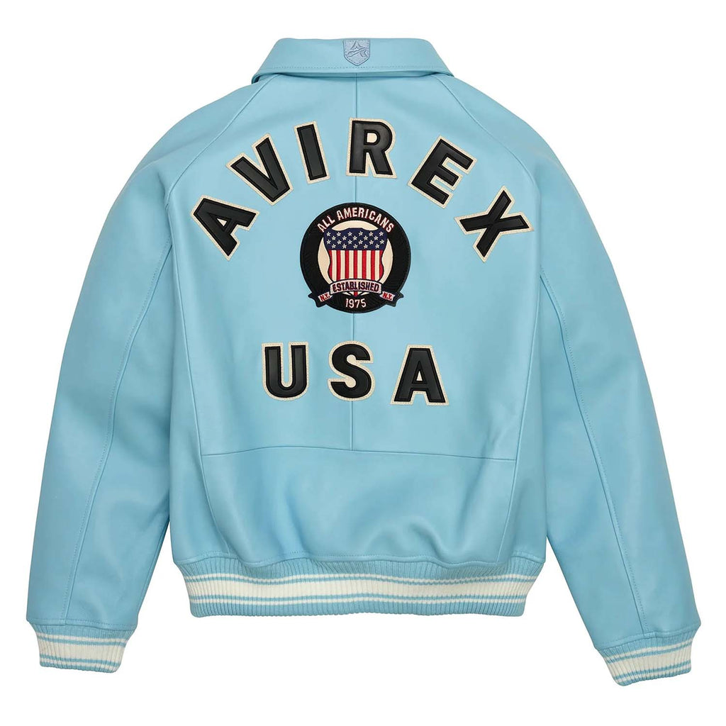 Men’s Avirex Leather Jacket Light Blue Leather Bomber Flight Jacket - image 2