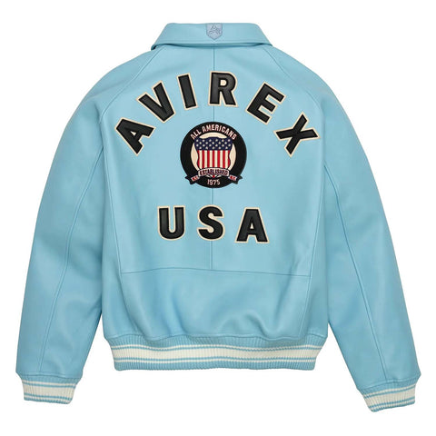 Men’s Avirex Leather Jacket Light Blue Leather Bomber Flight Jacket - image 2