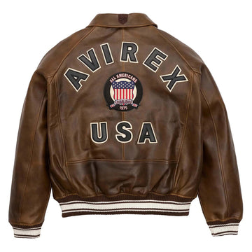 Handmade Men’s Iconic Avirex Leather Jacket Brown Leather Bomber Jacket Aviator Style - image 2