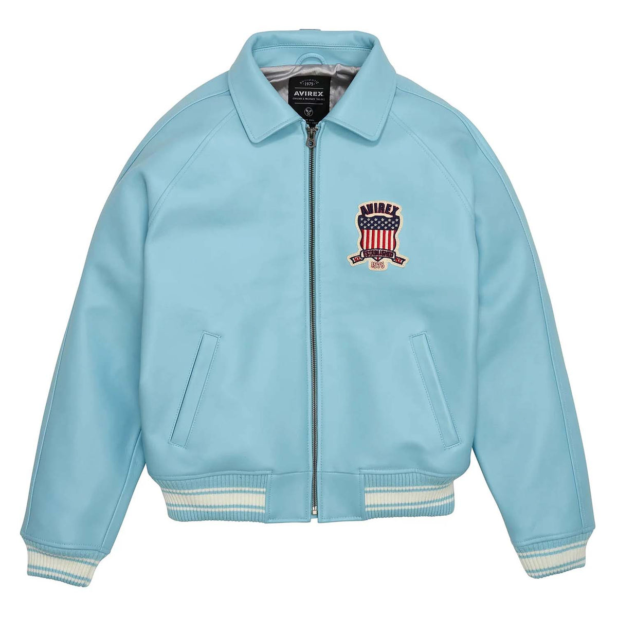 Men’s Avirex Leather Jacket Light Blue Leather Bomber Flight Jacket - image 1