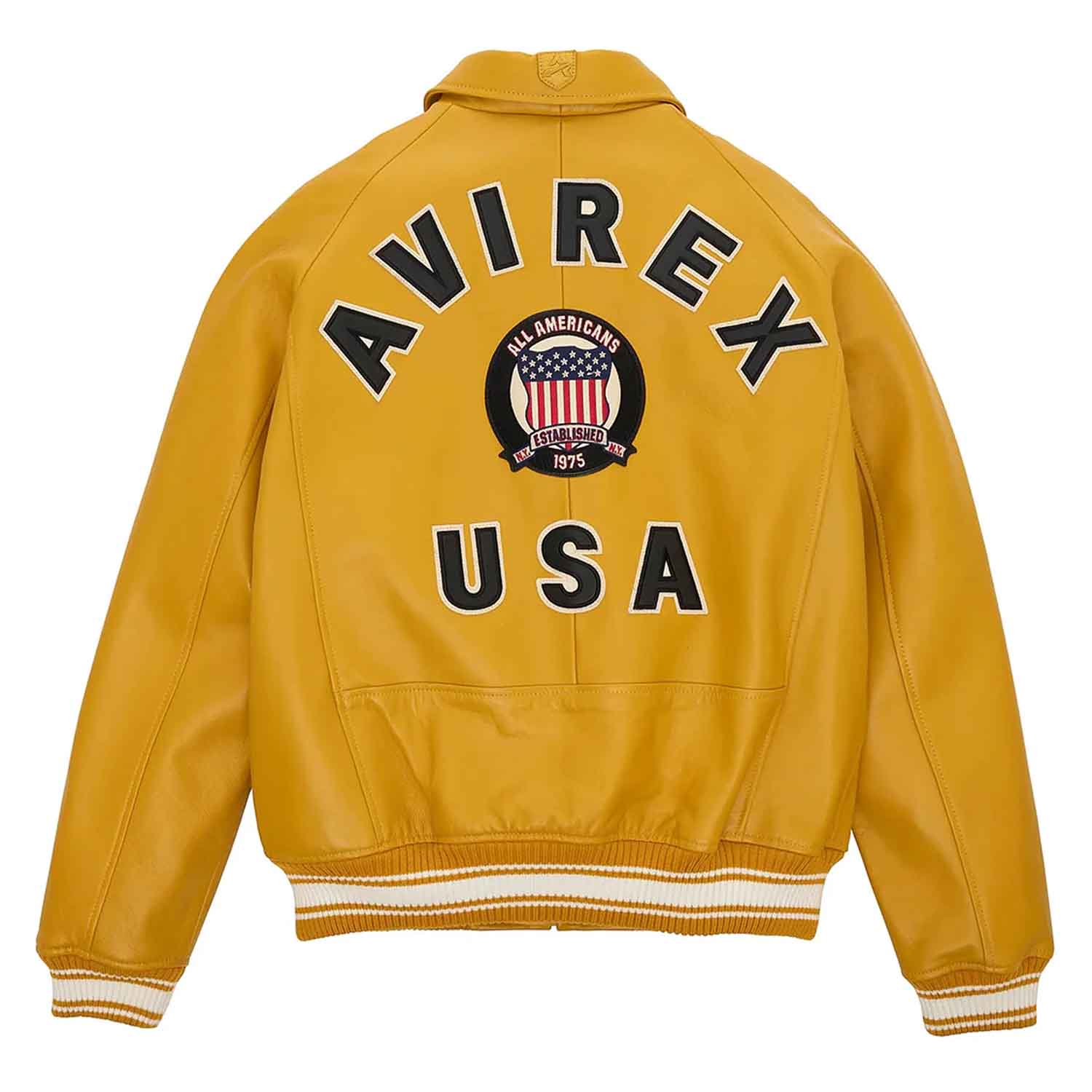 Avirex Men’s Icon Yellow Leather Bomber Jacket  Handcrafted Real Leather Secondary image